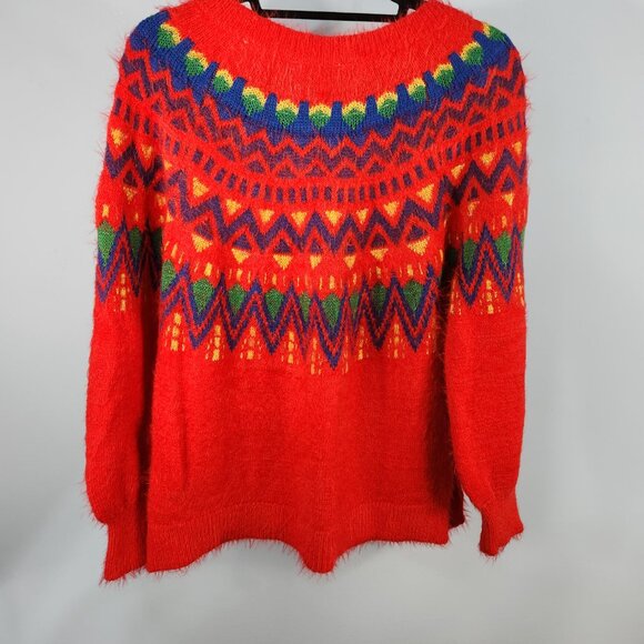 Time and Tru Women's Fair Isle Pullover Sweater Crew Neck Size M 8-10 Red (PP-6) - Picture 6 of 6